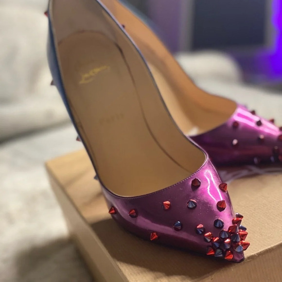 CHRISTIAN LOUBOUTIN Patent Scarabe Degraspike 120 Pumps Rose Digitale Size 8.5 - Picture 9 of 12